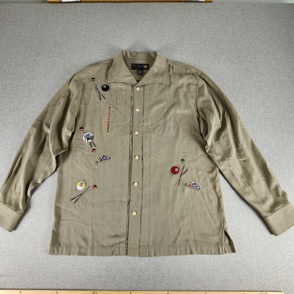Nat Nast Luxury 100% Silk Shirt Medium Limited Edition Rack Em Up Billiards Rare